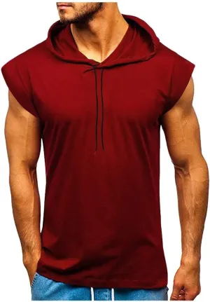 Sleeveless Hoodies for Men Slim Fit Hoodie Tank Tops Gym Fitness Muscle T Shirts Workout Bodybuilding Cap Sleeve Tees
