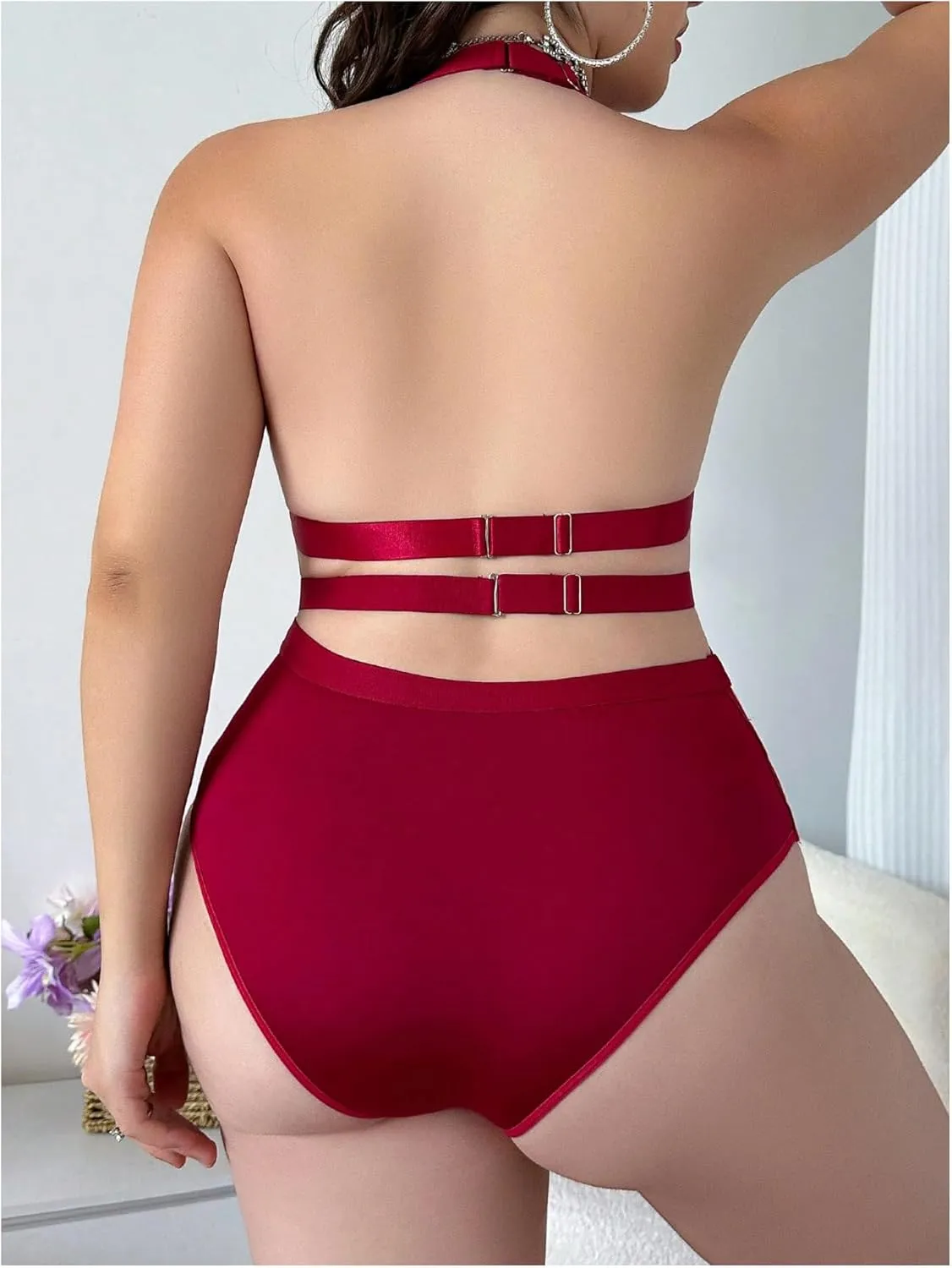 SOLY HUX Women's Plus Size Cutout Sexy Lingerie Set 2 Piece Matching Bra and Panty Sets