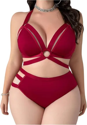 SOLY HUX Women's Plus Size Cutout Sexy Lingerie Set 2 Piece Matching Bra and Panty Sets