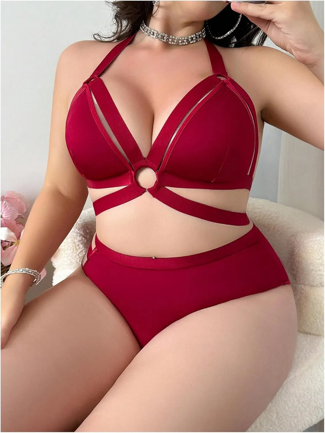 SOLY HUX Women's Plus Size Cutout Sexy Lingerie Set 2 Piece Matching Bra and Panty Sets
