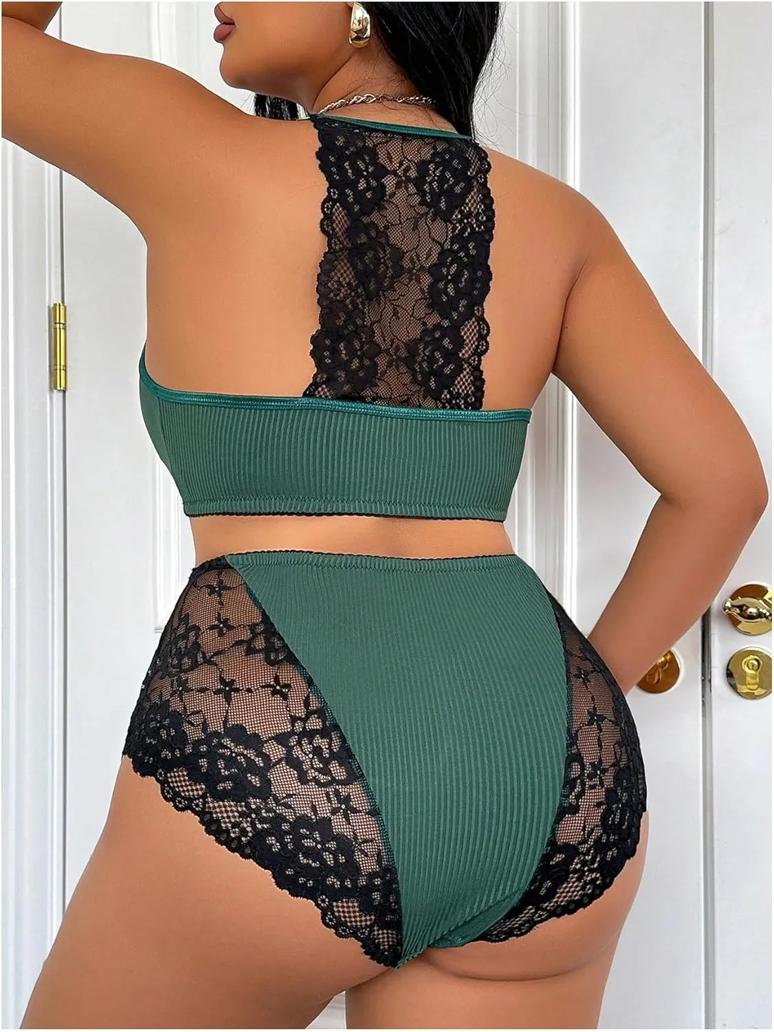 SOLY HUX Women's Plus Size Lingerie Set Lace Bra and High Waisted Briefs Underwear Sets