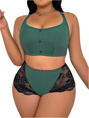 SOLY HUX Women's Plus Size Lingerie Set Lace Bra and High Waisted Briefs Underwear Sets