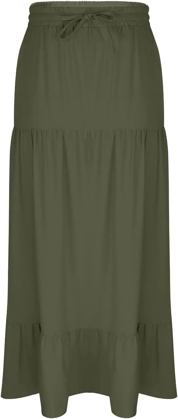 Spring Maxi Skirts for Women Trendy High Waisted Side Slit Pleated Skirt Casual Stretch Flowy Swing A Line Long Skirt