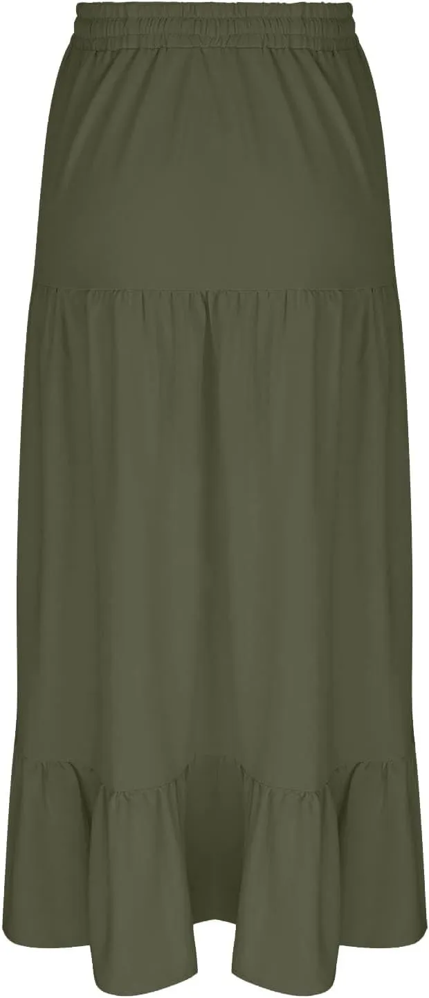 Spring Maxi Skirts for Women Trendy High Waisted Side Slit Pleated Skirt Casual Stretch Flowy Swing A Line Long Skirt