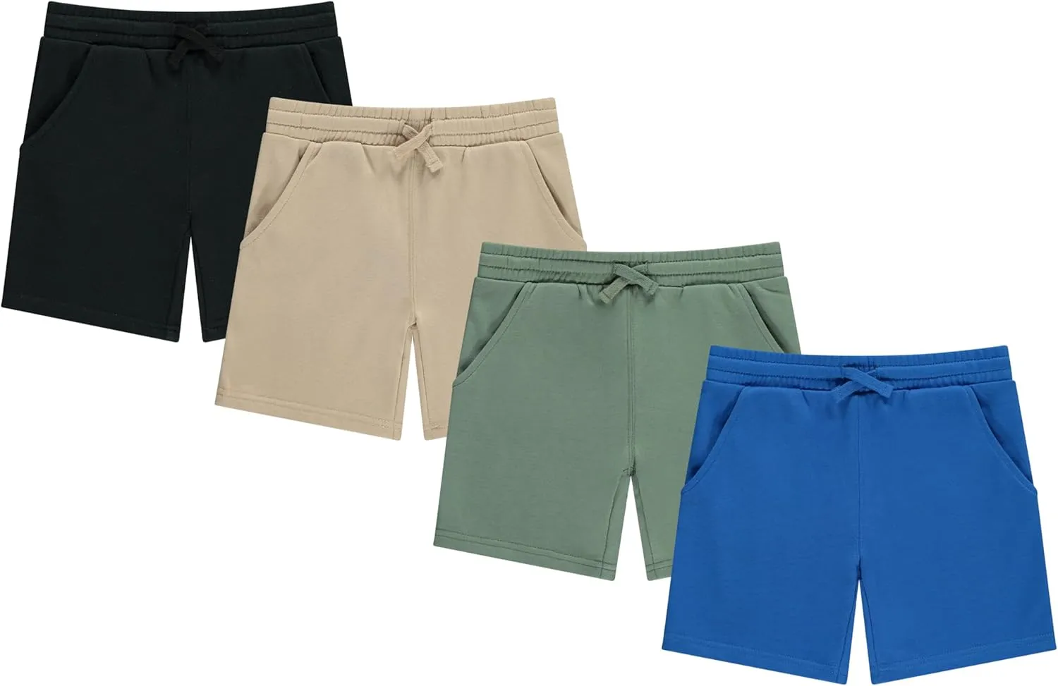 STITCH & STONE Boys’ 4-Pack French Terry Shorts – Soft & Breathable Cotton Lounge Shorts with Elastic Waist & Drawstring