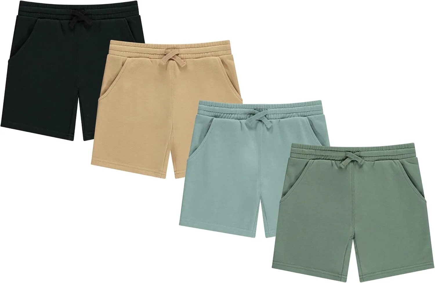 STITCH & STONE Boys’ 4-Pack French Terry Shorts – Soft & Breathable Cotton Lounge Shorts with Elastic Waist & Drawstring