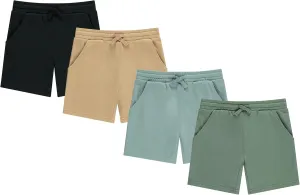 STITCH & STONE Boys’ 4-Pack French Terry Shorts – Soft & Breathable Cotton Lounge Shorts with Elastic Waist & Drawstring