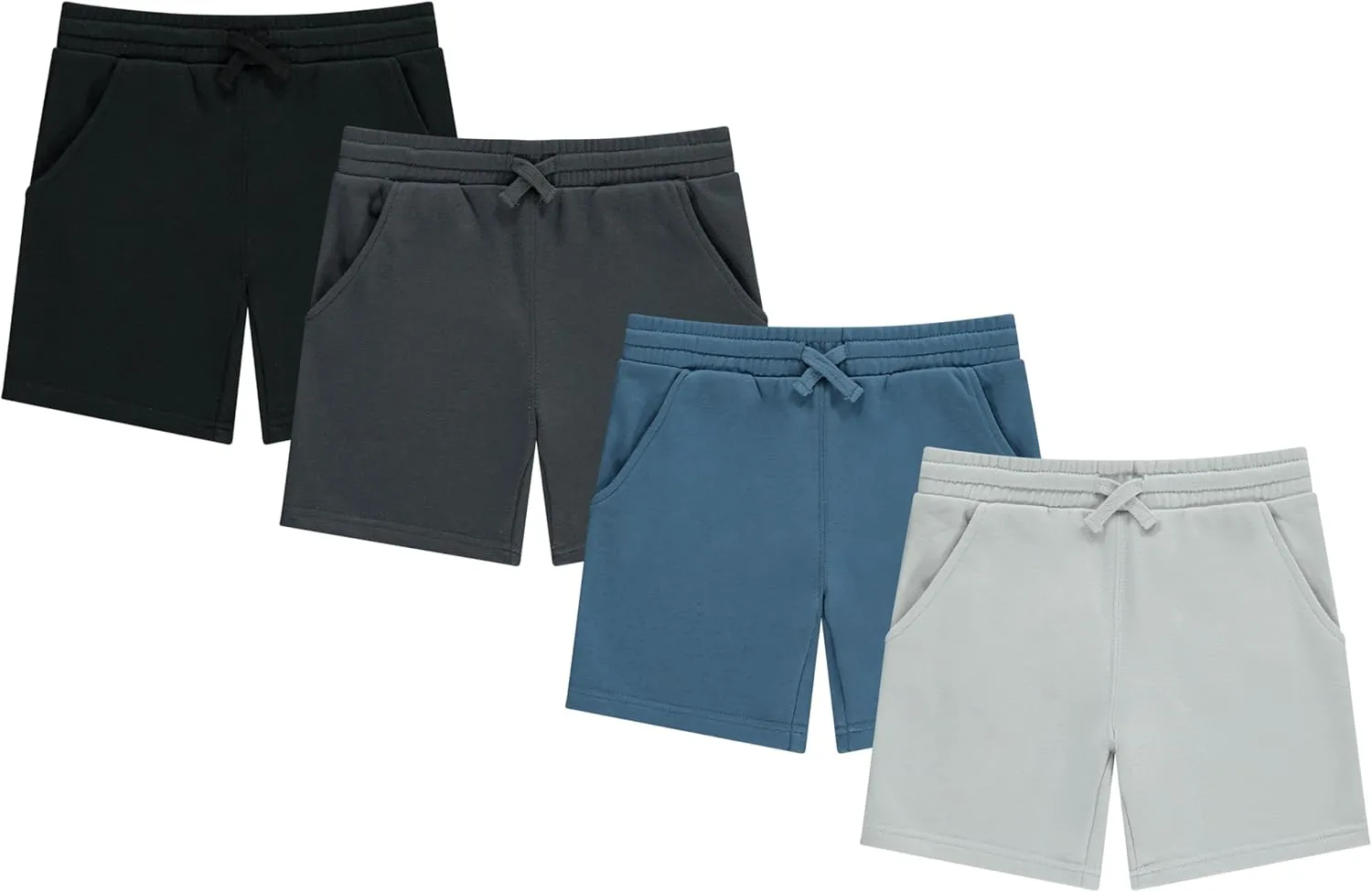 STITCH & STONE Boys’ 4-Pack French Terry Shorts – Soft & Breathable Cotton Lounge Shorts with Elastic Waist & Drawstring