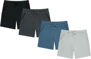 STITCH & STONE Boys’ 4-Pack French Terry Shorts – Soft & Breathable Cotton Lounge Shorts with Elastic Waist & Drawstring