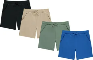 STITCH & STONE Boys’ 4-Pack French Terry Shorts – Soft & Breathable Cotton Lounge Shorts with Elastic Waist & Drawstring