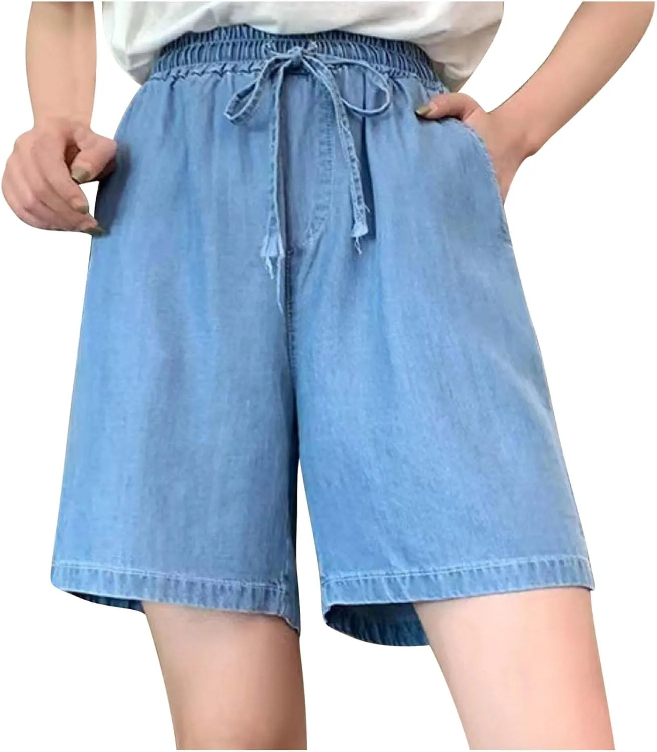 Summer Denim Shorts for Women 2024 Elastic Waist Short Jeans Drawstring Jeans Shorts High Waisted Lounge Shorts