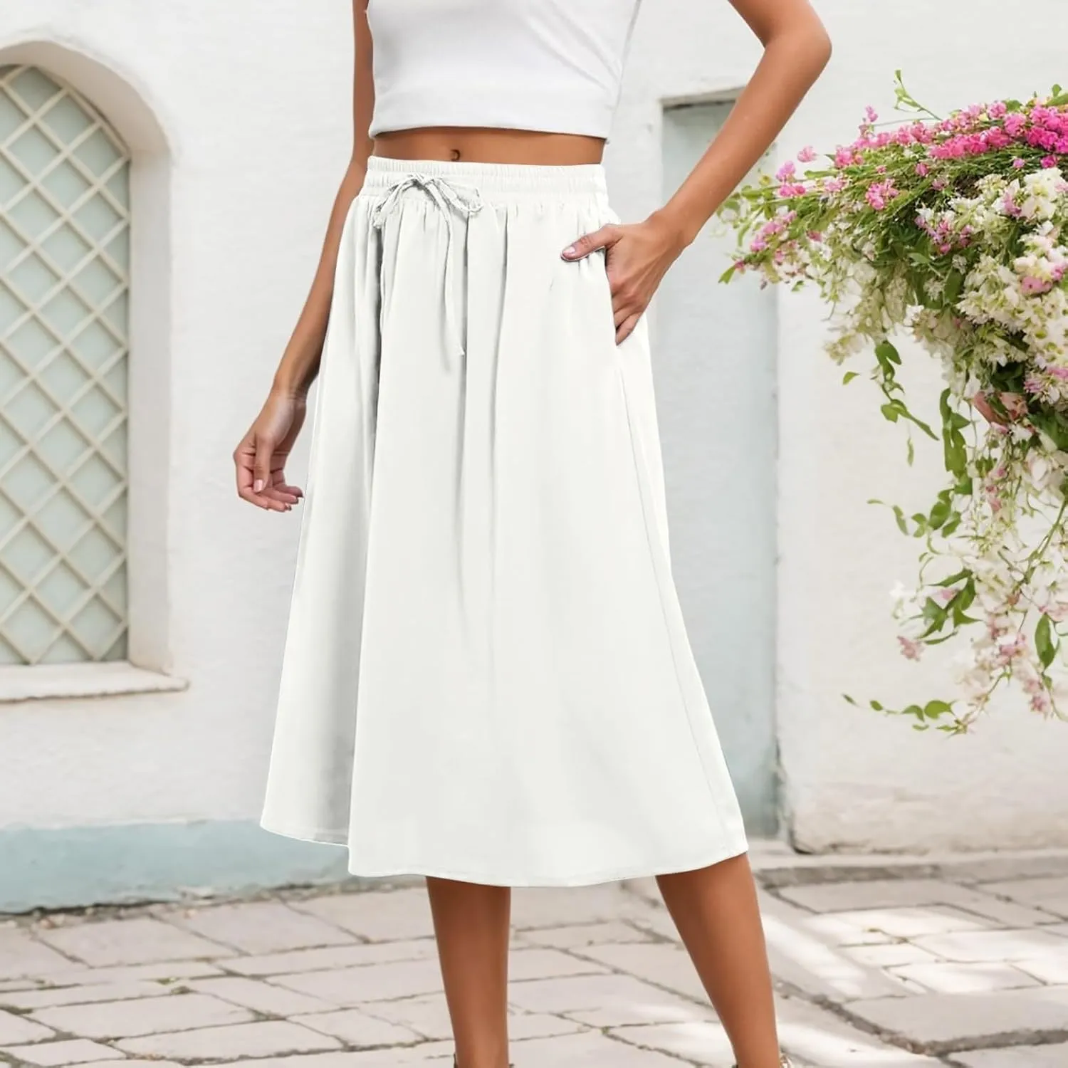Summer Midi Skirt for Women Elastic Waist Flowy Floral Long Skirts Boho Vacation Beach A-Line Skirts 2025 Fashion