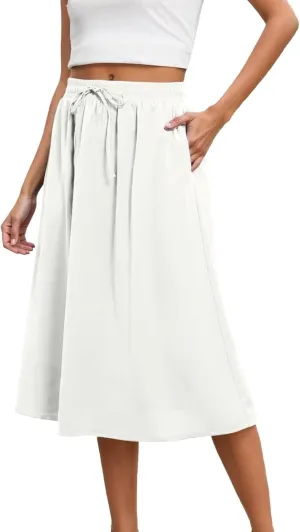 Summer Midi Skirt for Women Elastic Waist Flowy Floral Long Skirts Boho Vacation Beach A-Line Skirts 2025 Fashion