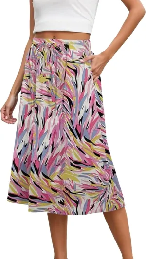 Summer Midi Skirt for Women Elastic Waist Flowy Floral Long Skirts Boho Vacation Beach A-Line Skirts 2025 Fashion