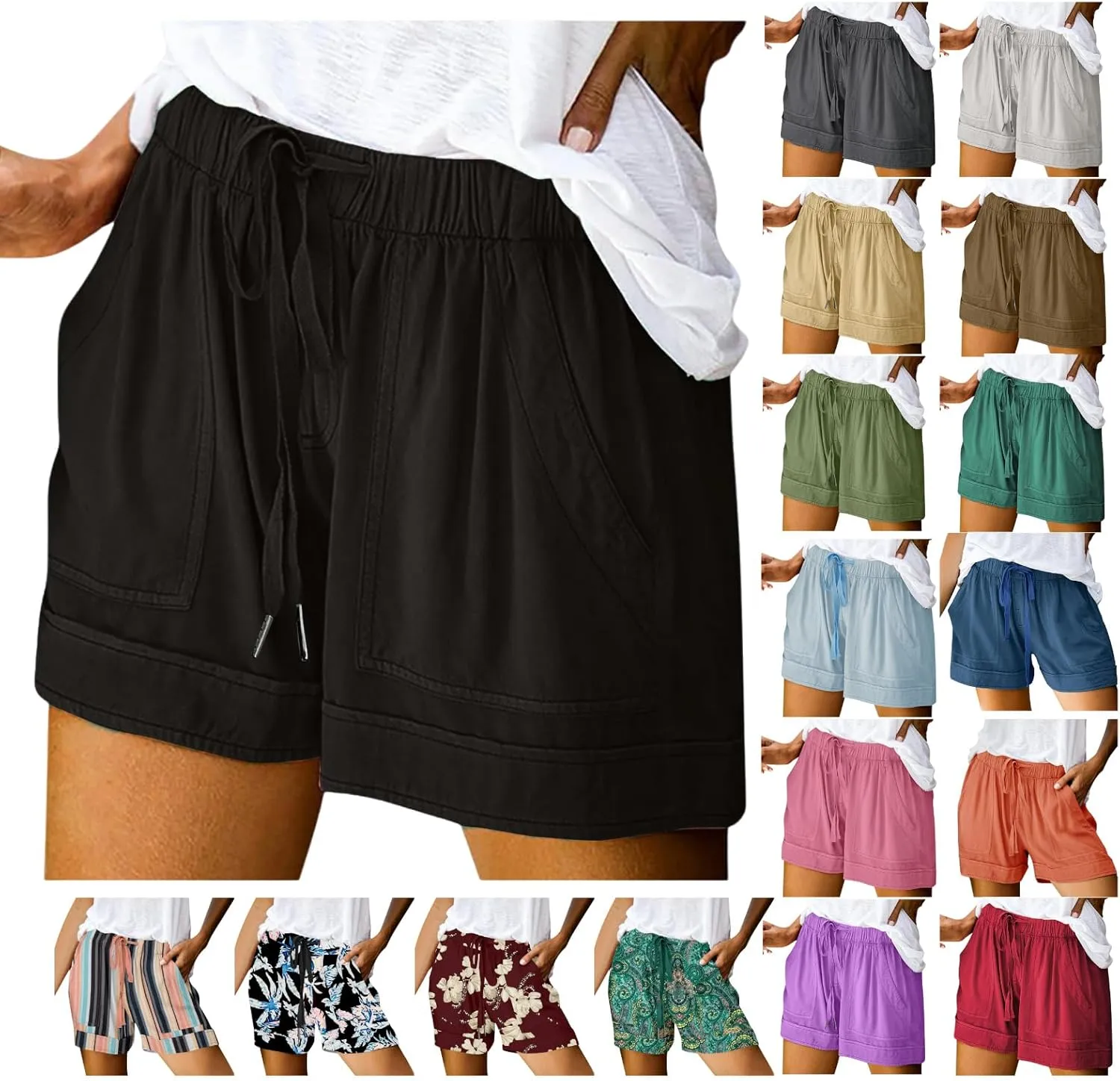 Summer Shorts for Women Casual Drawstring High Waisted Shorts Trendy Lightweight Beach Lounge Shorts with Pockets