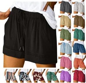 Summer Shorts for Women Casual Drawstring High Waisted Shorts Trendy Lightweight Beach Lounge Shorts with Pockets