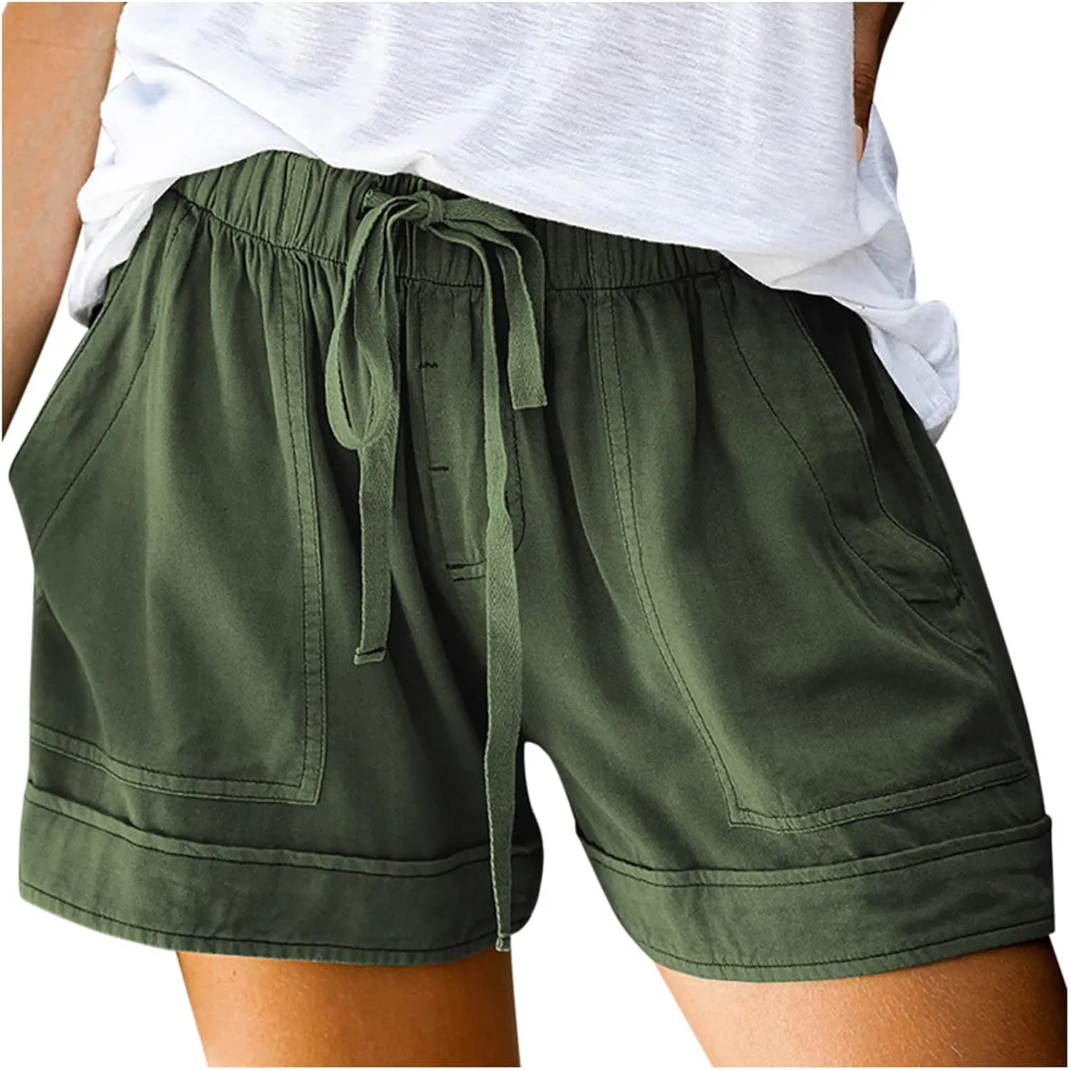 Summer Shorts for Women Casual Drawstring High Waisted Shorts Trendy Lightweight Beach Lounge Shorts with Pockets