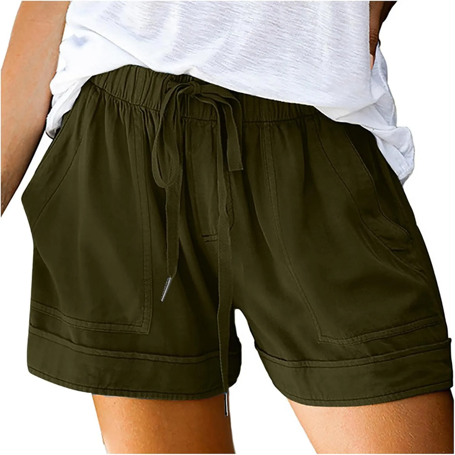 Summer Shorts for Women Casual Drawstring High Waisted Shorts Trendy Lightweight Beach Lounge Shorts with Pockets