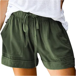 Summer Shorts for Women Casual Drawstring High Waisted Shorts Trendy Lightweight Beach Lounge Shorts with Pockets