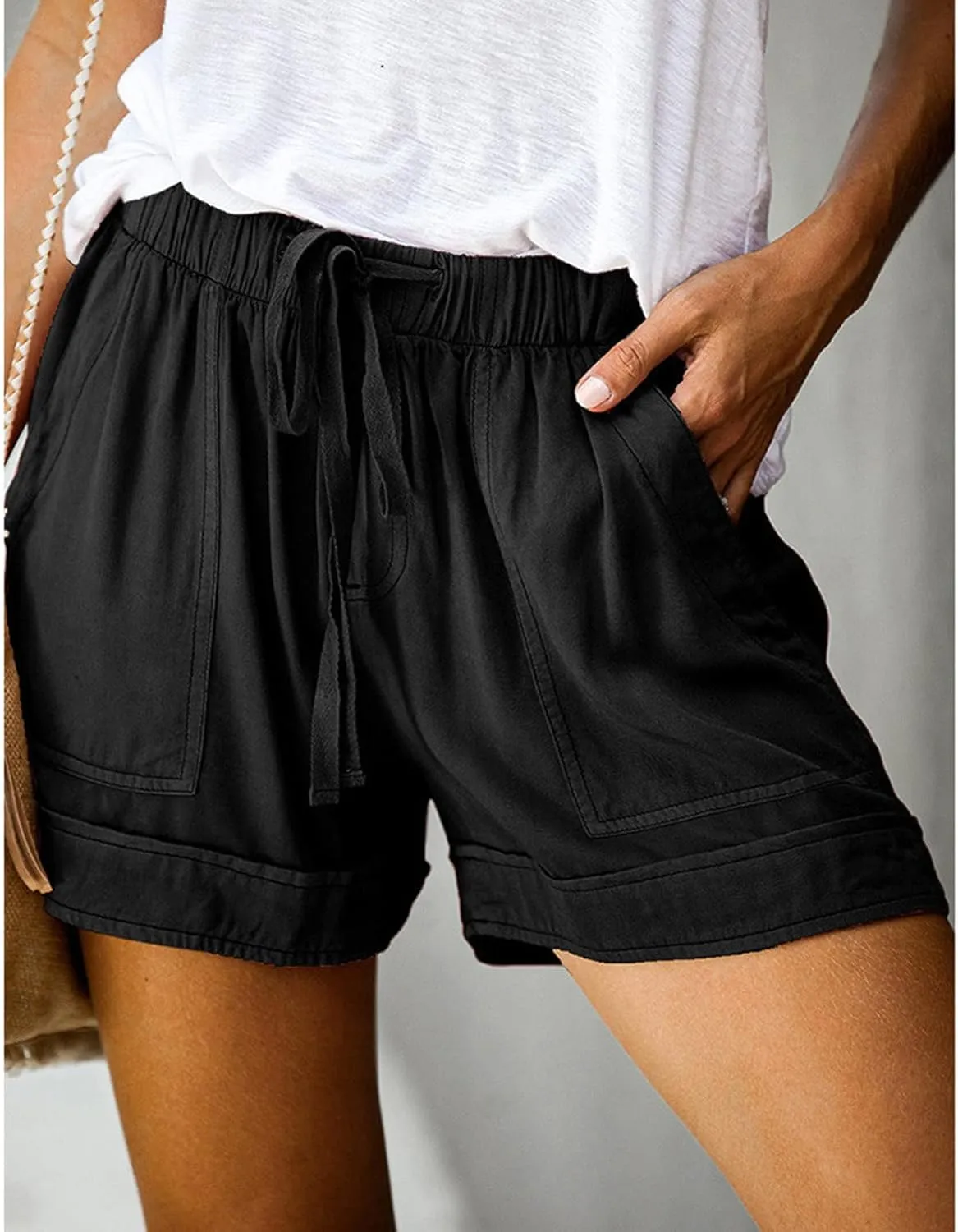 Summer Shorts for Women Casual Drawstring High Waisted Shorts Trendy Lightweight Beach Lounge Shorts with Pockets