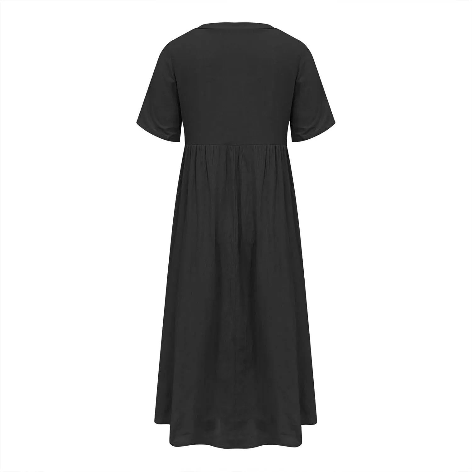 Summer T Shirt Dresses for Women 2024 Trendy V Neck Lace Embroidery Cotton Linen Short Sleeve Flowy Midi Dresses with Pockets