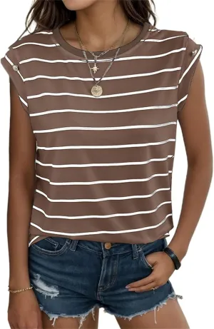Summer Tops for Women Trendy Crewneck Cap Sleeve Tank Tops Comfortable Casual T Shirts Lightweight Loose Fit Tees Shirts