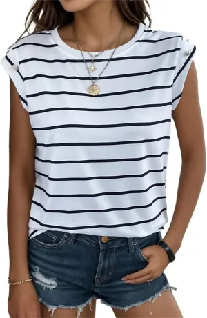 Summer Tops for Women Trendy Crewneck Cap Sleeve Tank Tops Comfortable Casual T Shirts Lightweight Loose Fit Tees Shirts