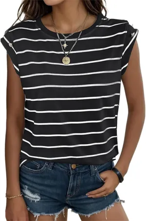 Summer Tops for Women Trendy Crewneck Cap Sleeve Tank Tops Comfortable Casual T Shirts Lightweight Loose Fit Tees Shirts