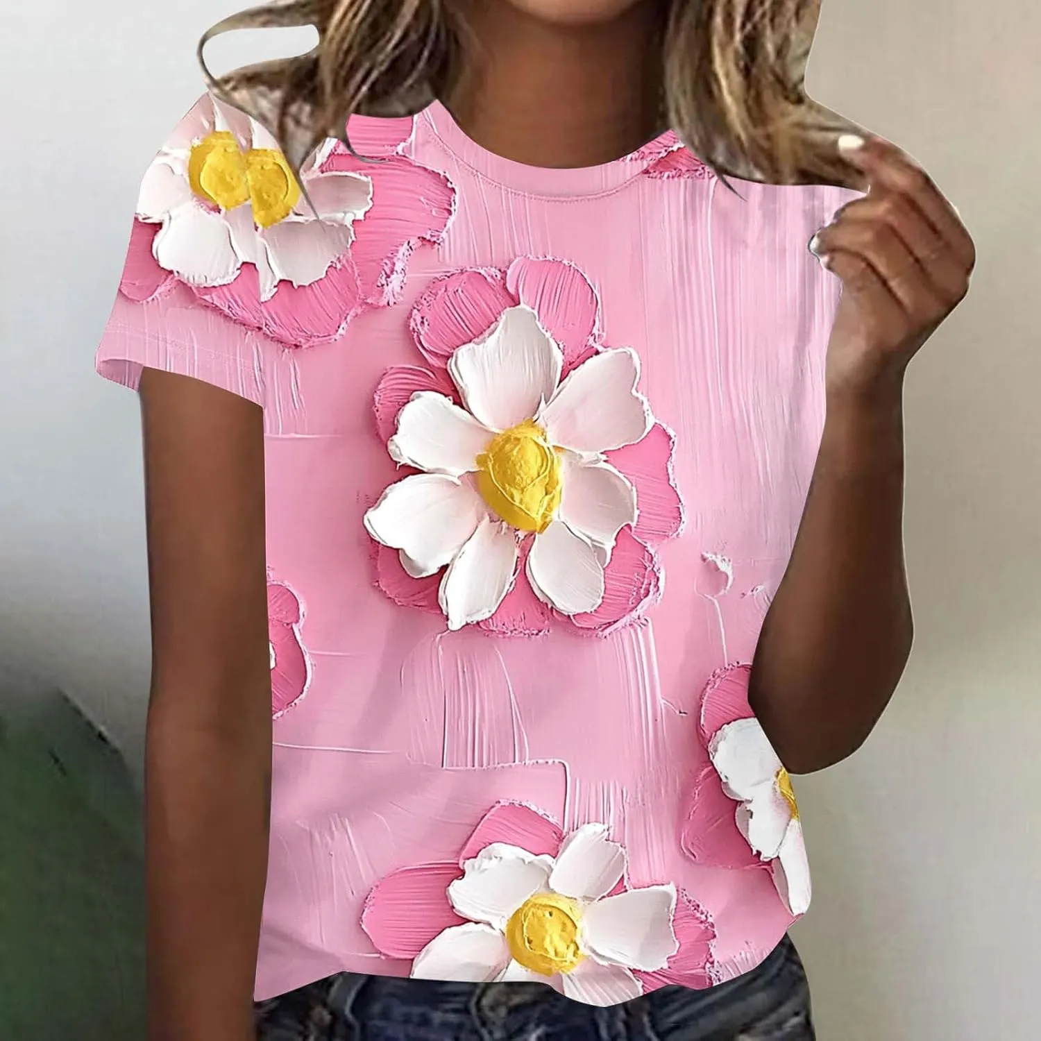 Summer Tops for Womens Short Sleeve Plus Size Shirts Graphic Print Crewneck T-Shirt Casual Loose Fit Tees Outfits