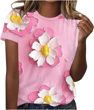 Summer Tops for Womens Short Sleeve Plus Size Shirts Graphic Print Crewneck T-Shirt Casual Loose Fit Tees Outfits