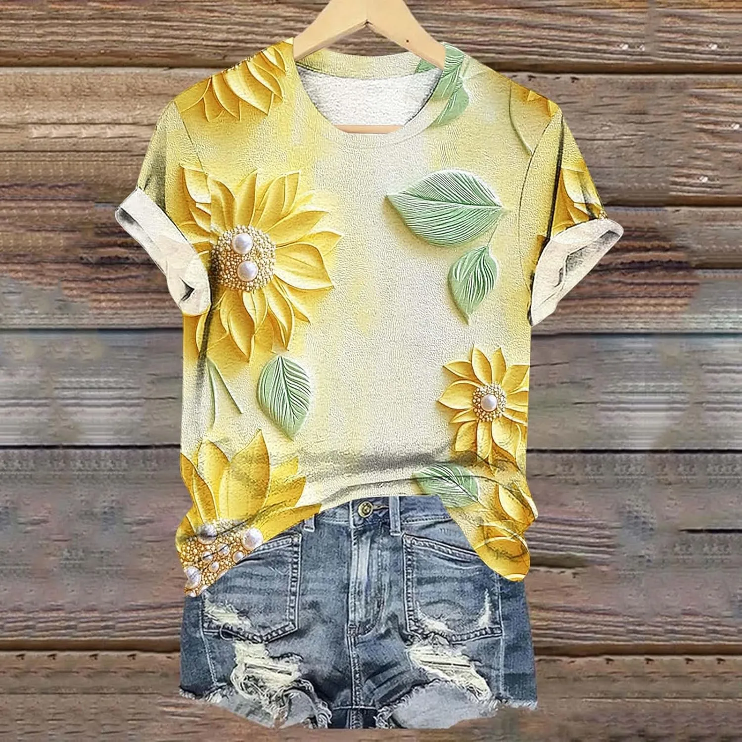 Summer Tops for Womens Short Sleeve Plus Size Shirts Graphic Print Crewneck T-Shirt Casual Loose Fit Tees Outfits