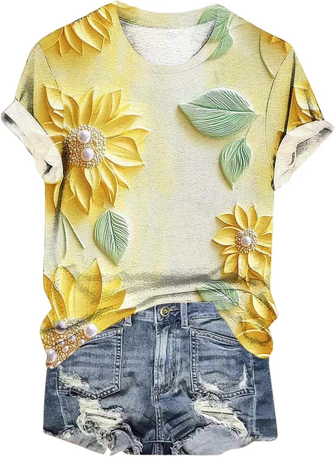 Summer Tops for Womens Short Sleeve Plus Size Shirts Graphic Print Crewneck T-Shirt Casual Loose Fit Tees Outfits