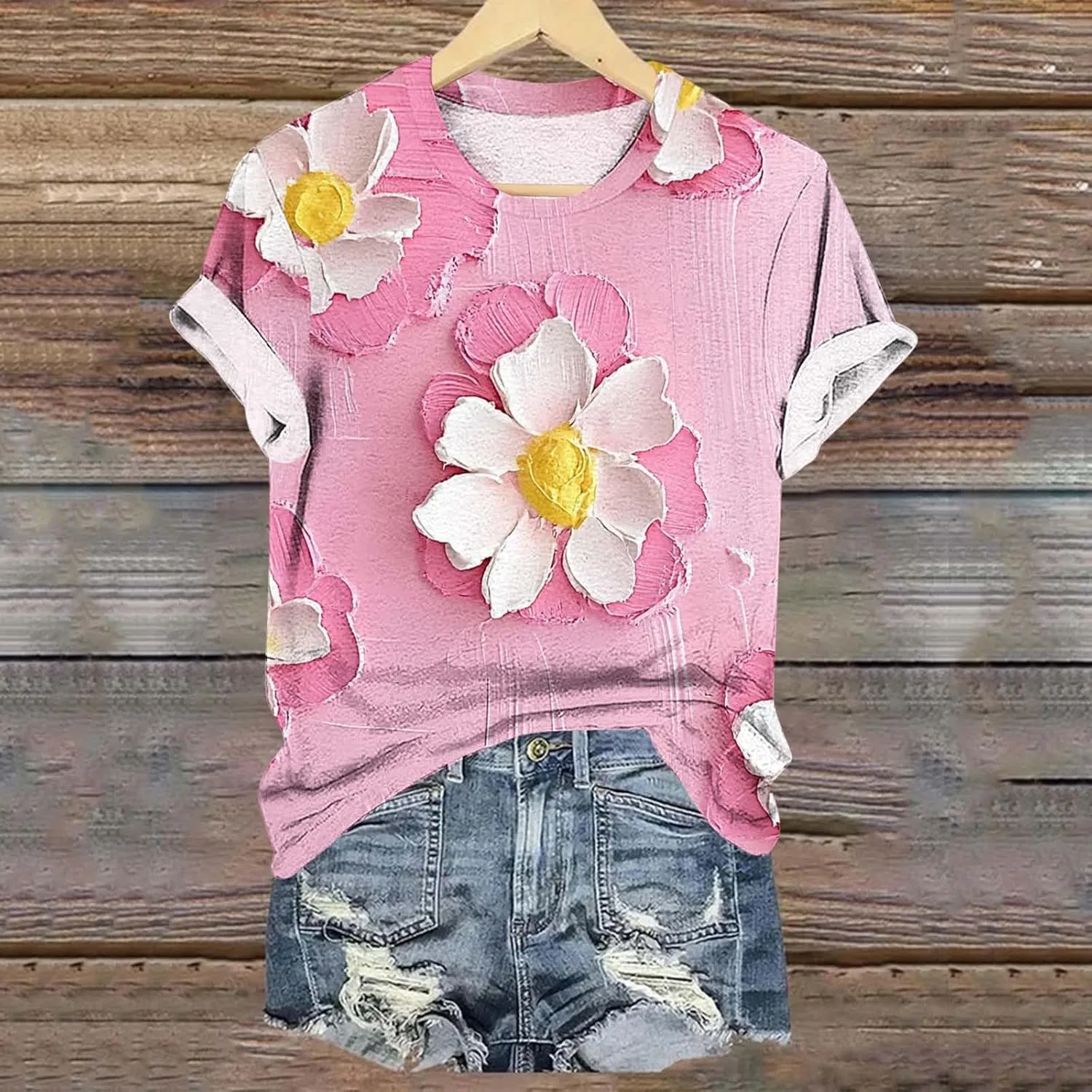 Summer Tops for Womens Short Sleeve Plus Size Shirts Graphic Print Crewneck T-Shirt Casual Loose Fit Tees Outfits