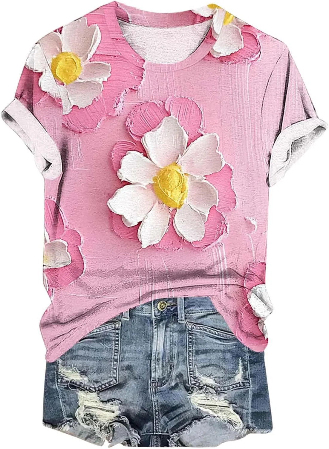 Summer Tops for Womens Short Sleeve Plus Size Shirts Graphic Print Crewneck T-Shirt Casual Loose Fit Tees Outfits
