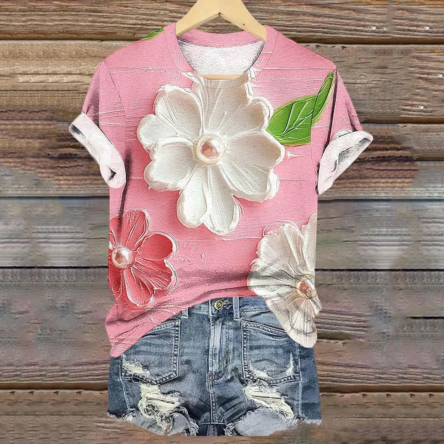 Summer Tops for Womens Short Sleeve Plus Size Shirts Graphic Print Crewneck T-Shirt Casual Loose Fit Tees Outfits