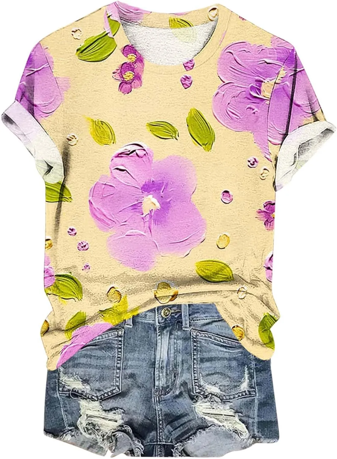 Summer Tops for Womens Short Sleeve Plus Size Shirts Graphic Print Crewneck T-Shirt Casual Loose Fit Tees Outfits
