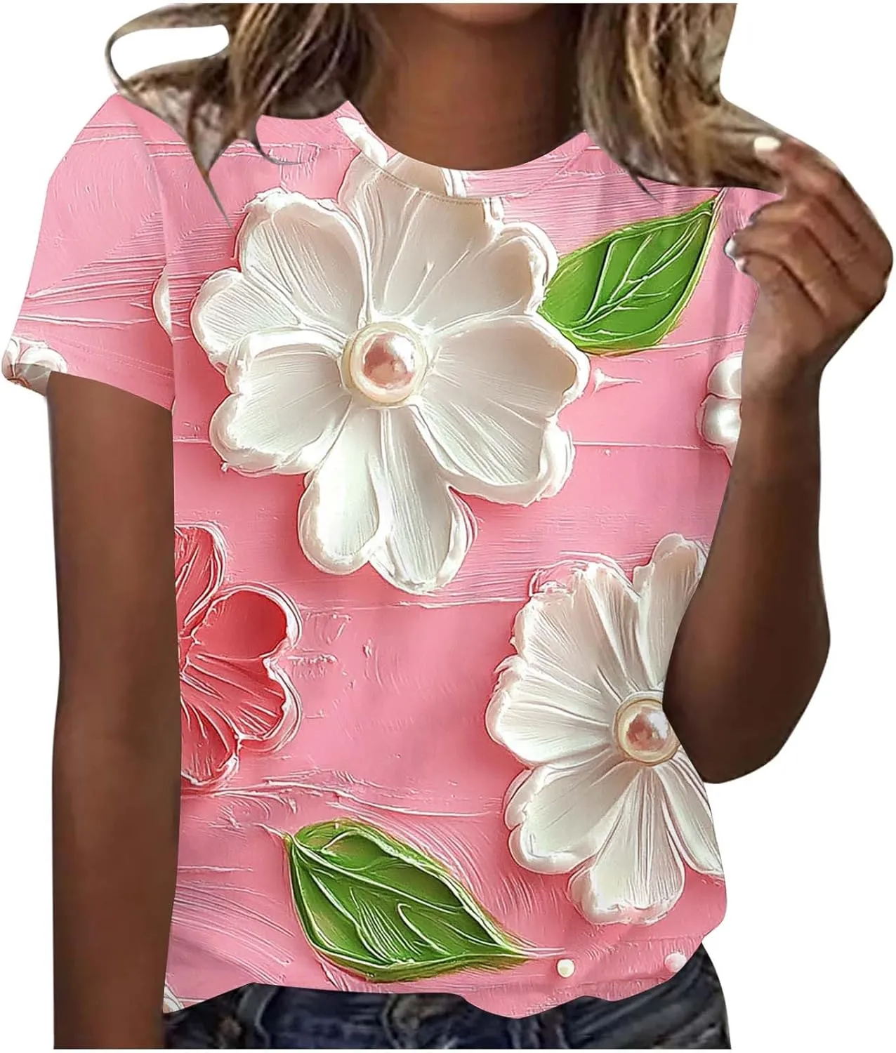 Summer Tops for Womens Short Sleeve Plus Size Shirts Graphic Print Crewneck T-Shirt Casual Loose Fit Tees Outfits