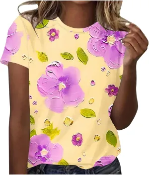 Summer Tops for Womens Short Sleeve Plus Size Shirts Graphic Print Crewneck T-Shirt Casual Loose Fit Tees Outfits