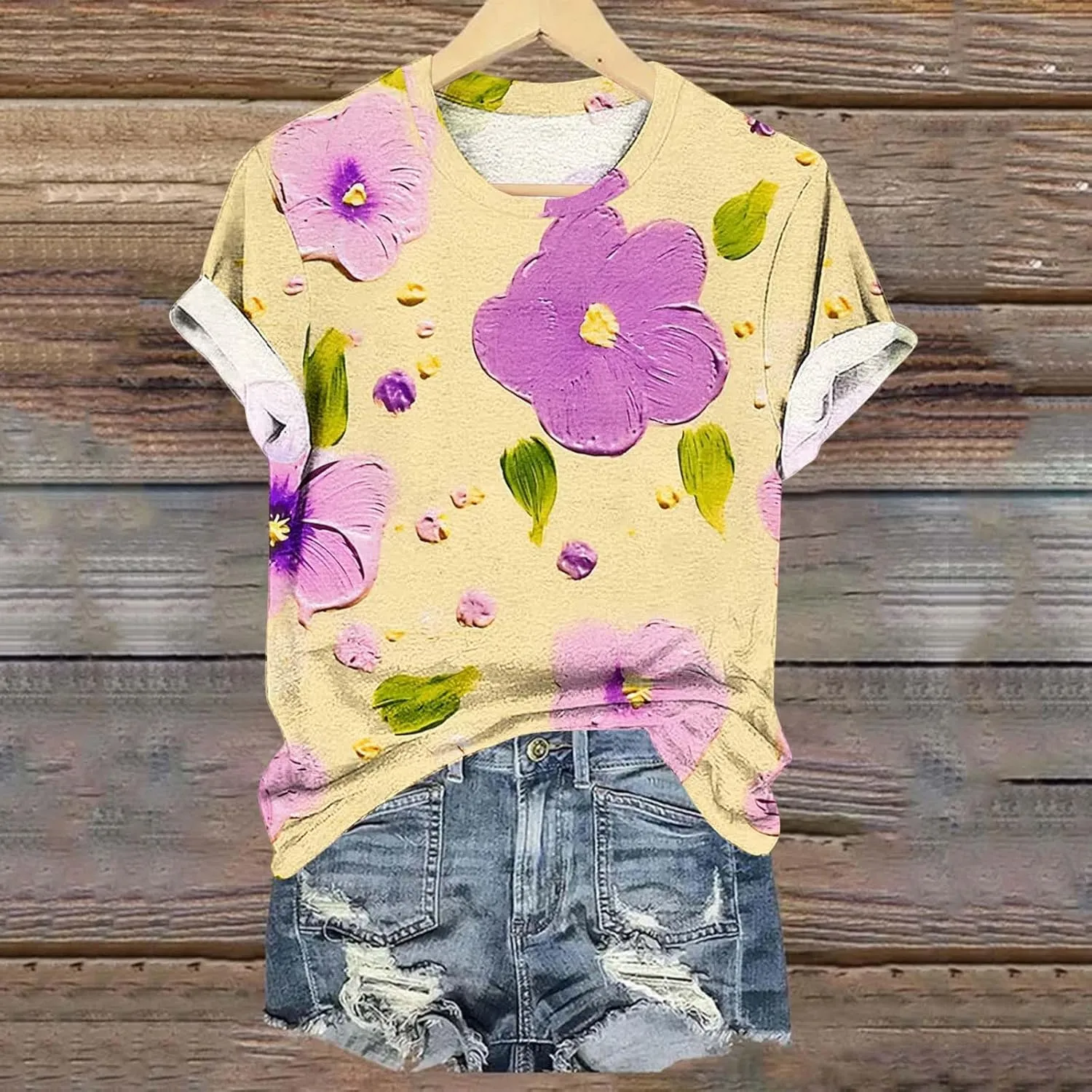 Summer Tops for Womens Short Sleeve Plus Size Shirts Graphic Print Crewneck T-Shirt Casual Loose Fit Tees Outfits