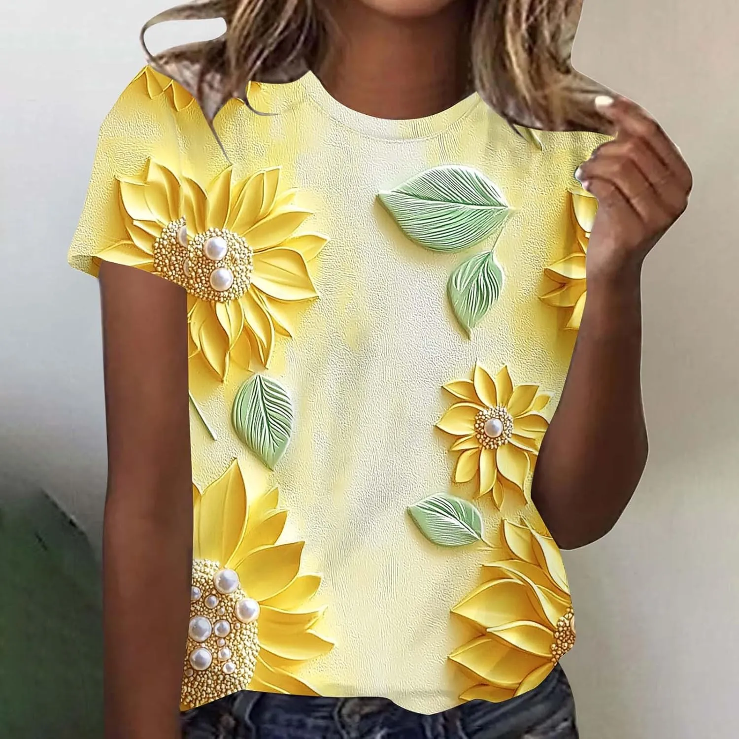 Summer Tops for Womens Short Sleeve Plus Size Shirts Graphic Print Crewneck T-Shirt Casual Loose Fit Tees Outfits