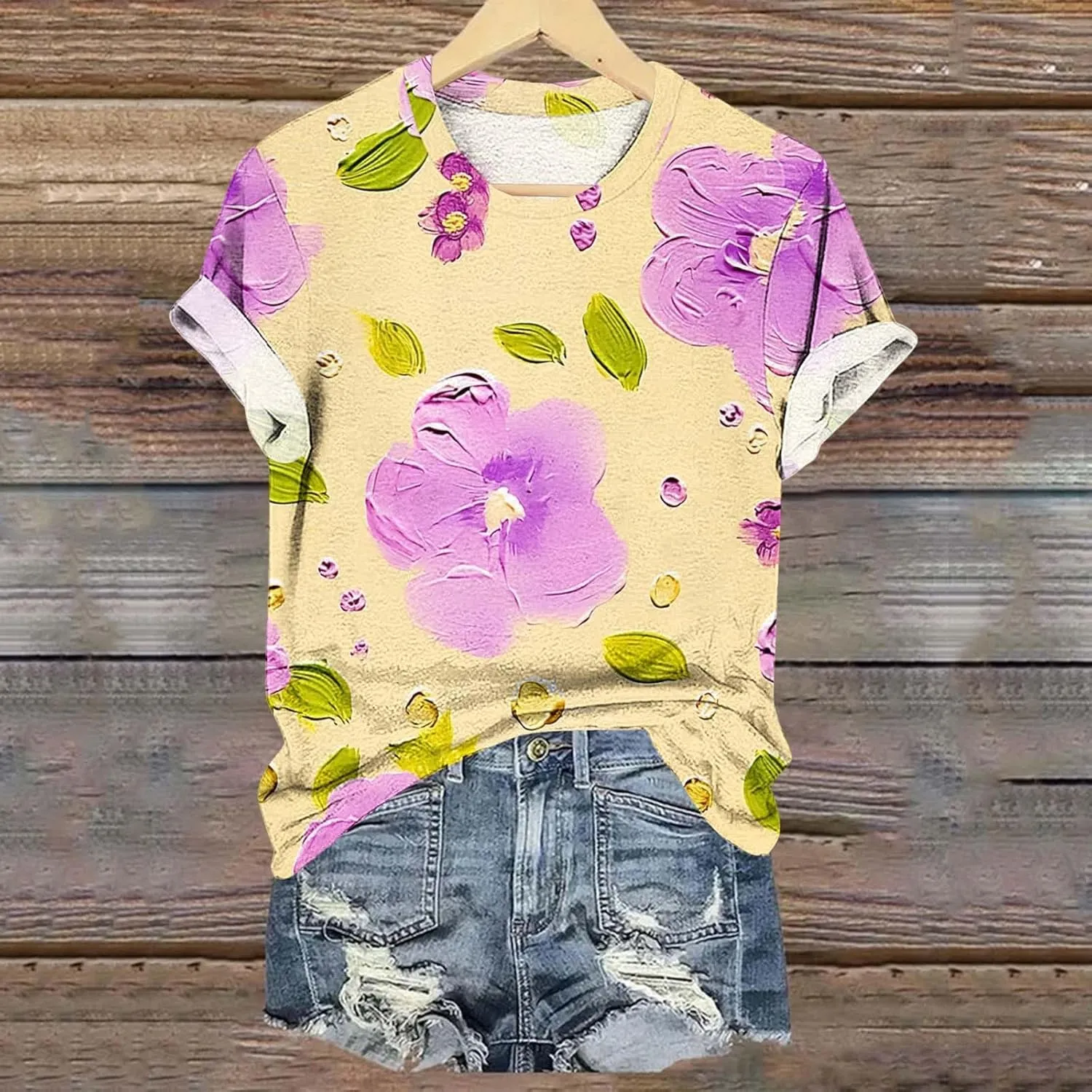 Summer Tops for Womens Short Sleeve Plus Size Shirts Graphic Print Crewneck T-Shirt Casual Loose Fit Tees Outfits