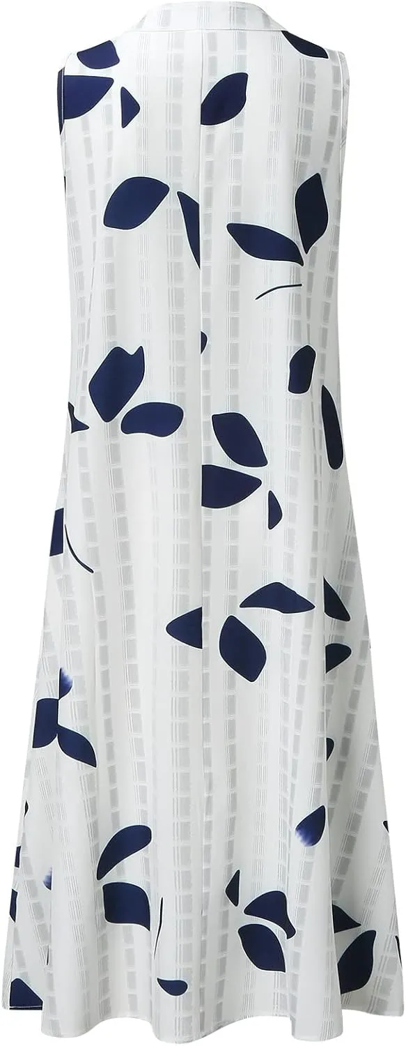 Sundress for Women Sleeveless Tank Dresses Plus Size Dress Casual Button V Neck Boho Floral Beach Vacation Dress
