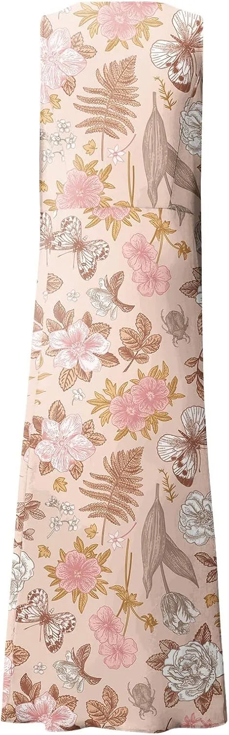 Sundresses for Women Floral Printed Sleeveless Sundresses Pockets a Line Beach Dress Casual Loose Tank Dresses