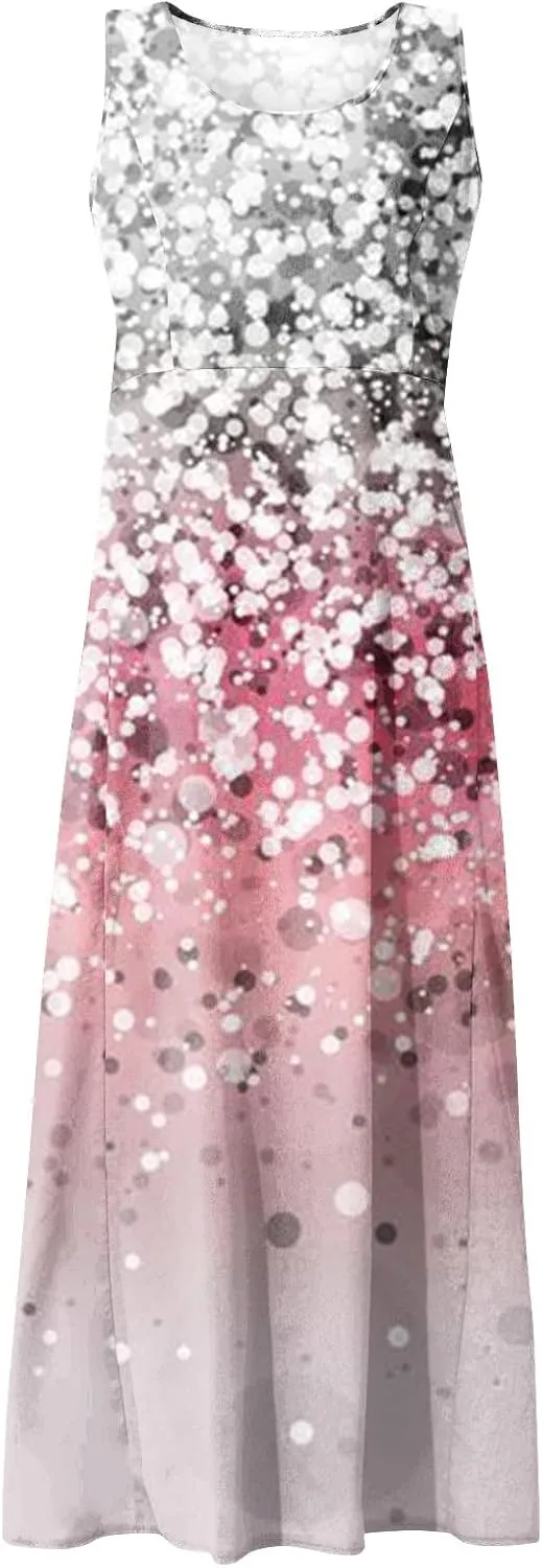 Sundresses for Women Floral Printed Sleeveless Sundresses Pockets a Line Beach Dress Casual Loose Tank Dresses