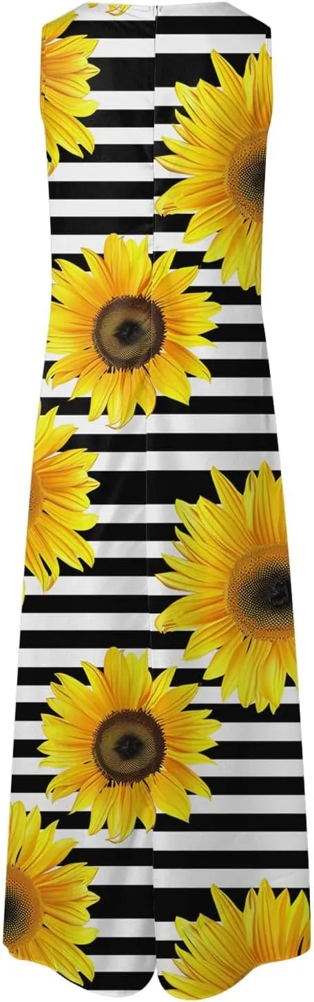 Sundresses for Women Sleeveless Tank Dresses 2025 Vacation Plus Size Casual V Neck Boho Floral Beach Dress