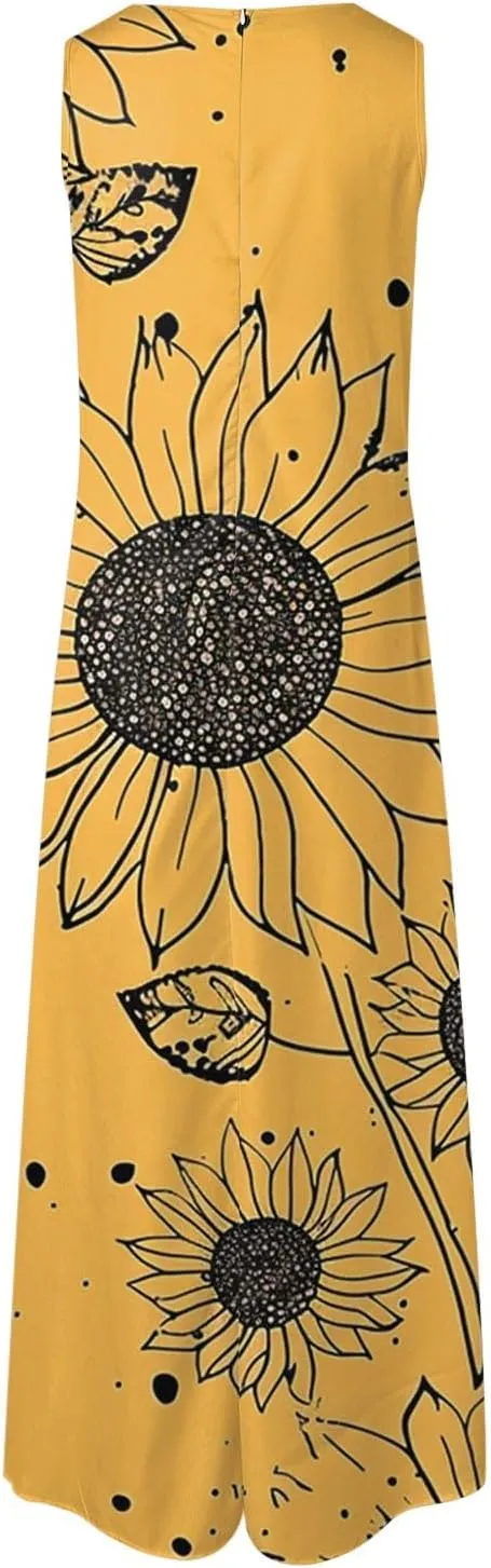 Sundresses for Women Sleeveless Tank Dresses 2025 Vacation Plus Size Casual V Neck Boho Floral Beach Dress