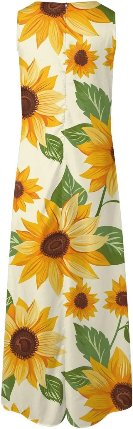 Sundresses for Women Sleeveless Tank Dresses 2025 Vacation Plus Size Casual V Neck Boho Floral Beach Dress
