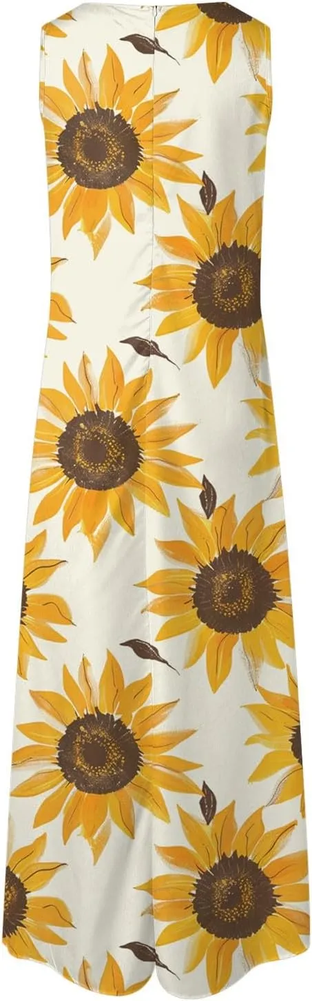 Sundresses for Women Sleeveless Tank Dresses 2025 Vacation Plus Size Casual V Neck Boho Floral Beach Dress
