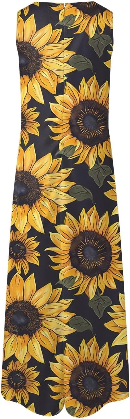 Sundresses for Women Sleeveless Tank Dresses 2025 Vacation Plus Size Casual V Neck Boho Floral Beach Dress