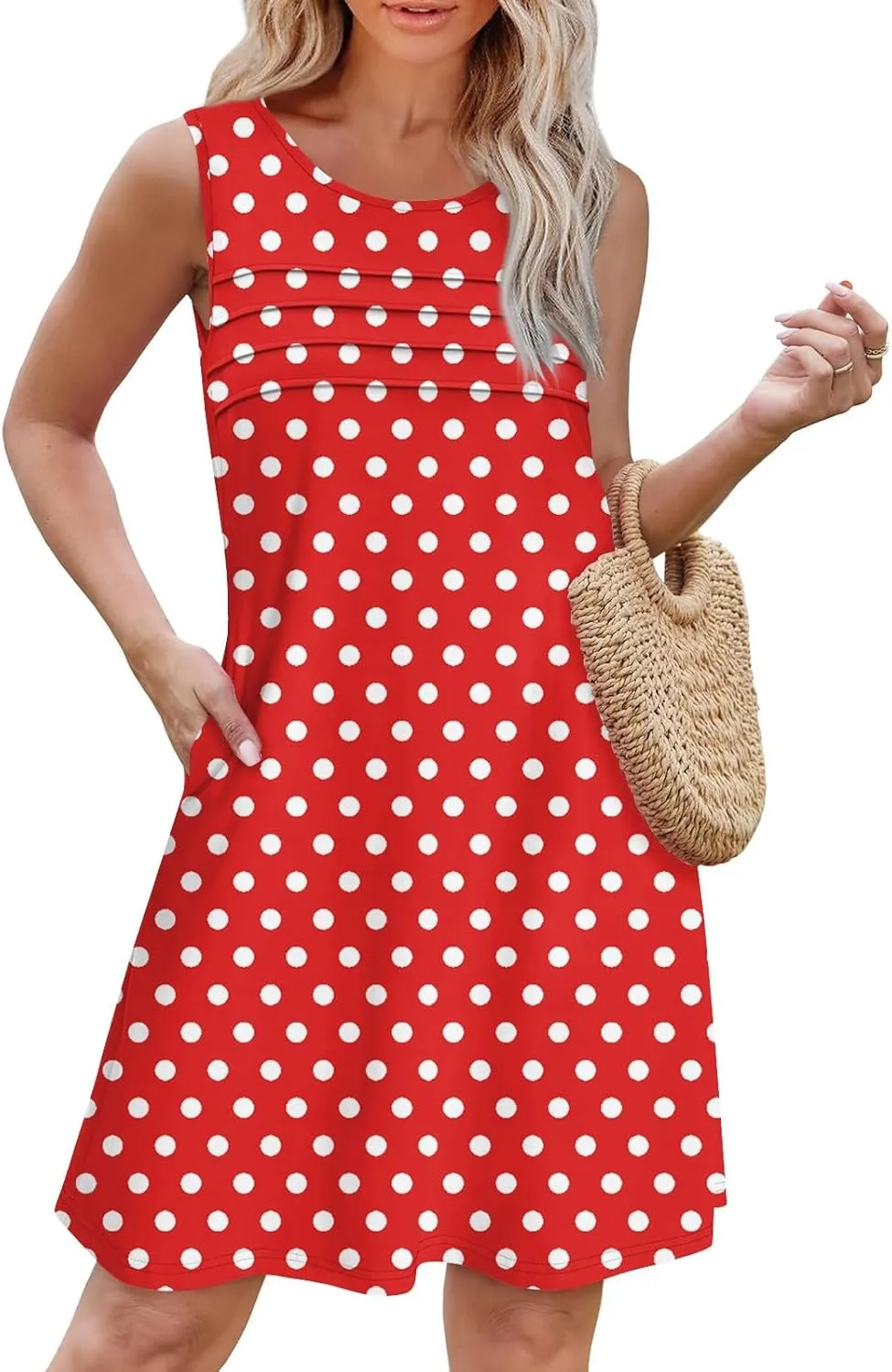 Tank Dresses for Women Casual U-Neck Summer Boho Floral Print Hawaiian Beach Vacation Sundresses with Pockets